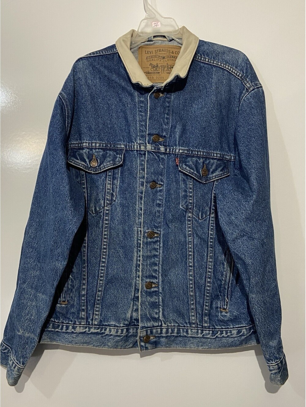 Mens LEVIS Vintage 80s Leather Collar Type III Trucker Denim Jacket Sz L